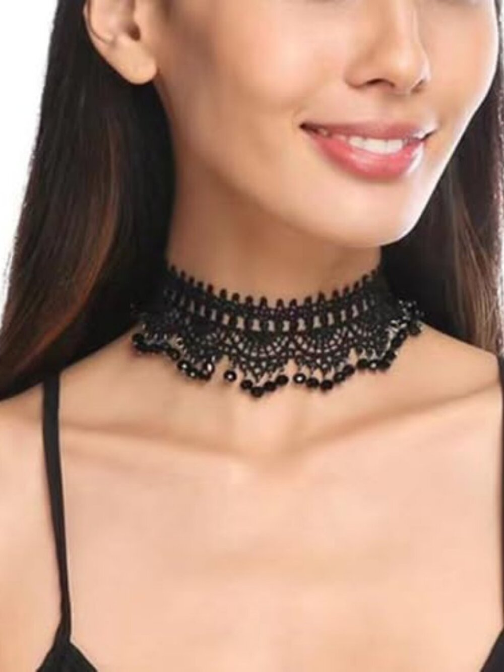 Boho Punk Vintage Black Shiny Crystal Beads Choker Necklace for Women Chunky